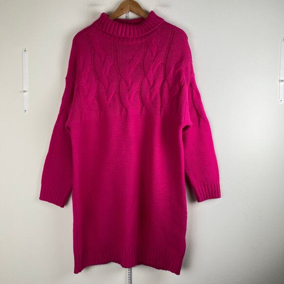 Callahan Cable Knit Sweater Dress Size XL Hot Pink Mini Colorful Anthropologie - Picture 5 of 11